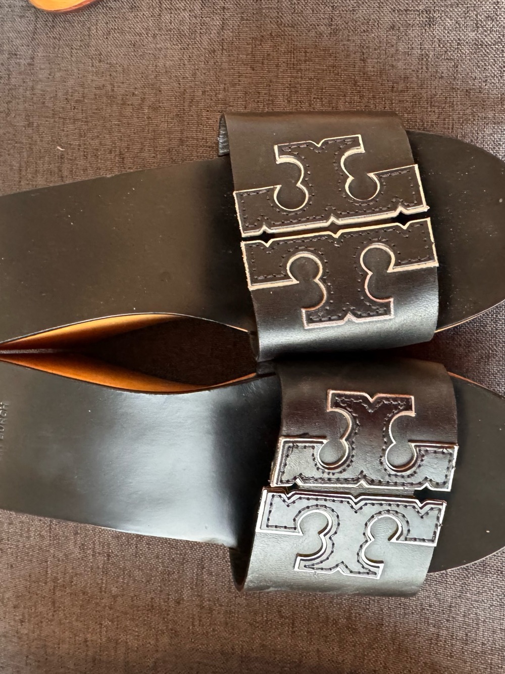 Tory Burch Black Leather Logo Slide Sandals